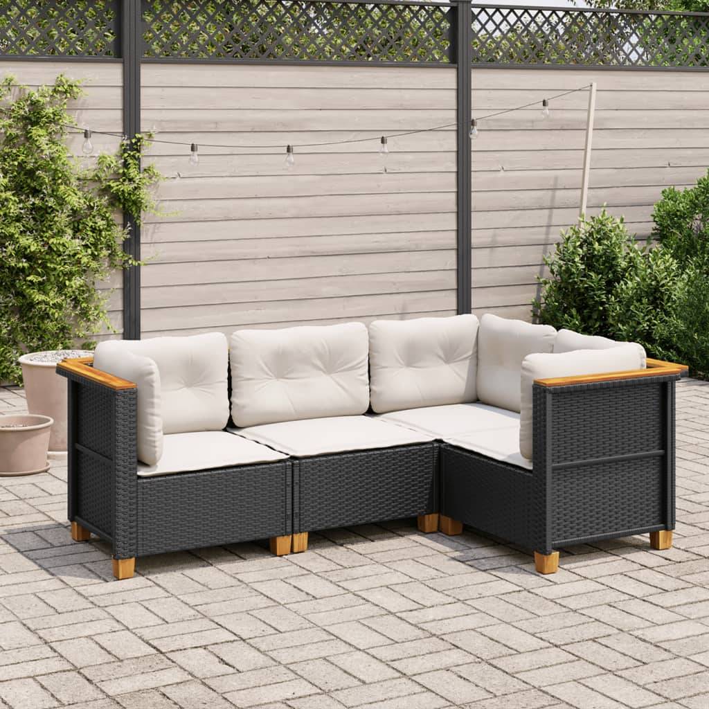 Sofasæt Til Haven 5 Dele Med Hynder Polyrattan Sort - Vævet design / Uden bord