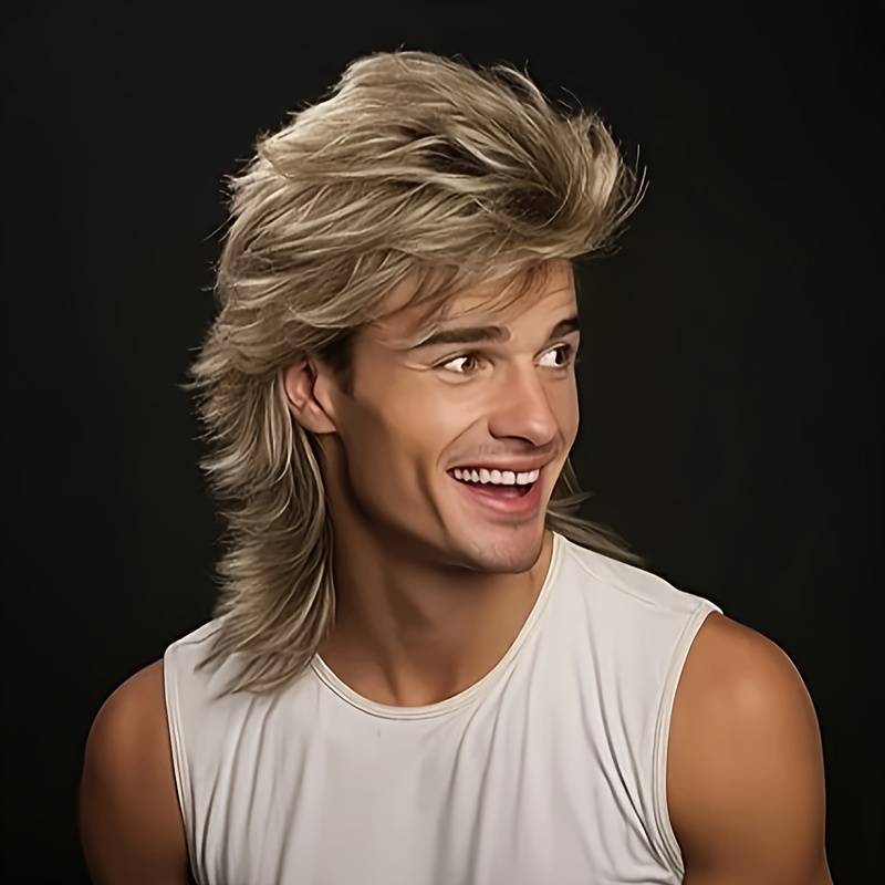 TEMU Men's Long Mullet Wig, Perfect For 80s-themed Halloween Costumes And Party Hair For Guys