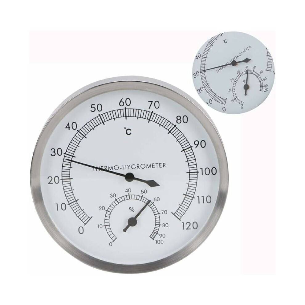 Højtemperaturbestandig, præcise aflæsninger Fin, klar skala i rustfrit stål Holdbar 2-i-1 termo-hygrometer til sauna