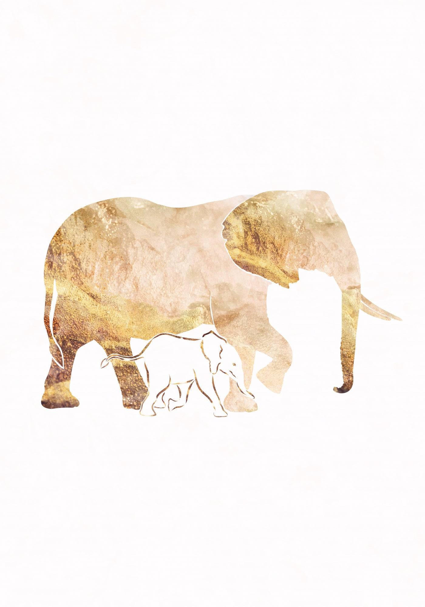 White Gold Elephants Poster och Canvastavla - Poster / 70x100 cm