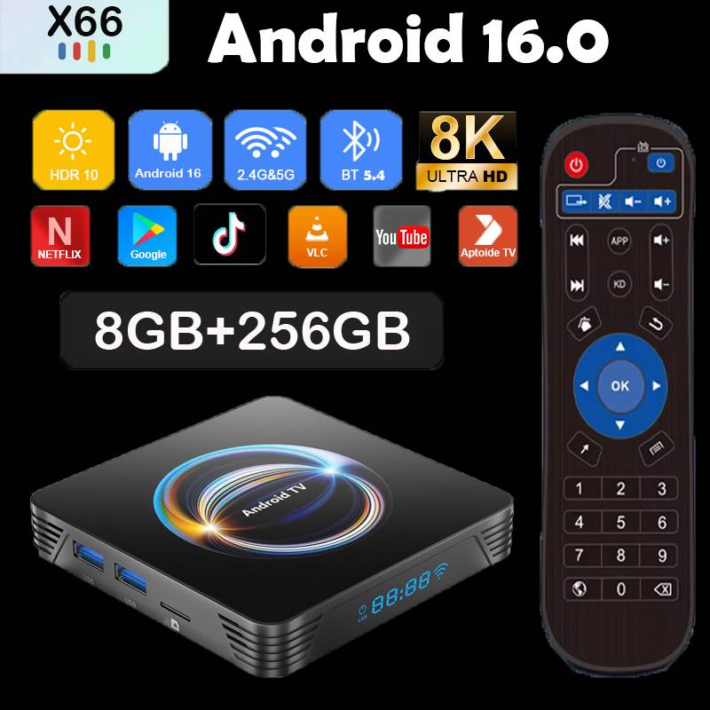Android 16 Smart TV Box X66 8GB+256GB Rockchip RK3528 Google Assistant 8K Video Bluetooth5.4 Media Player Very Fast Set Top Box