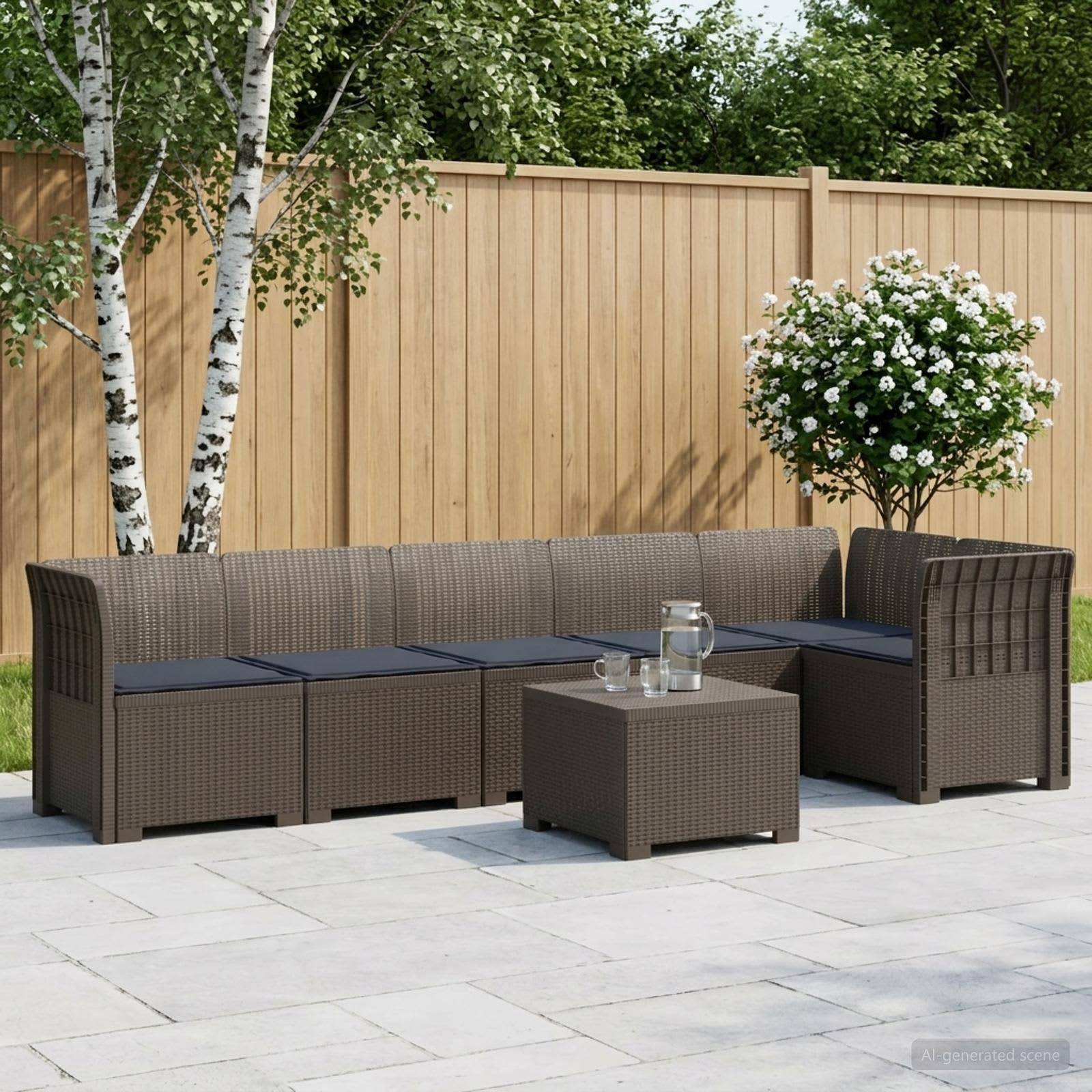 vidaXL 6-personers Have Sofa med Puder Rattan Look PP Lysegrå