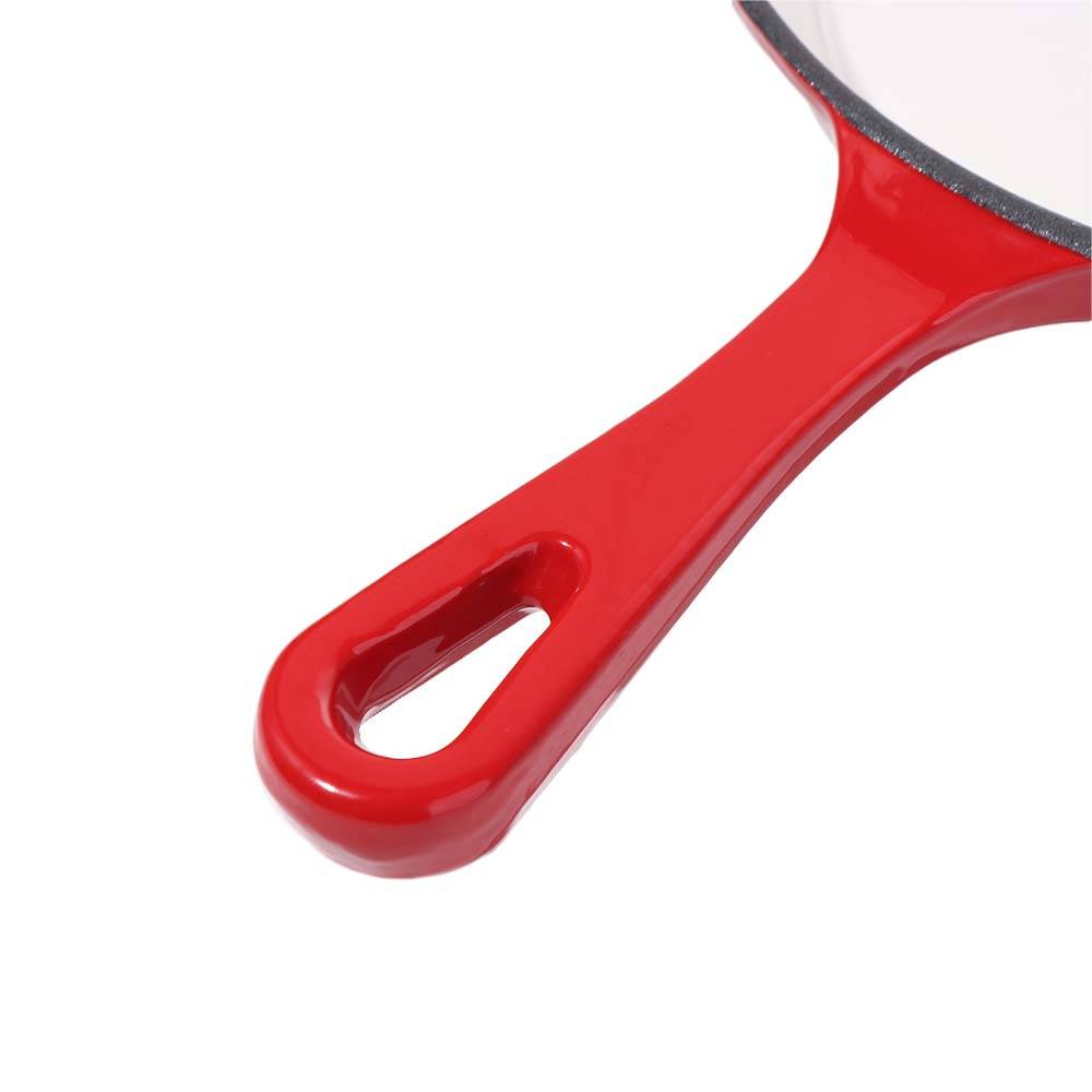 Mångsidig non-stick emaljerad gjutjärnsgryta plattbottnad röd stekpanna rund universell omelettpanna köksredskap röd