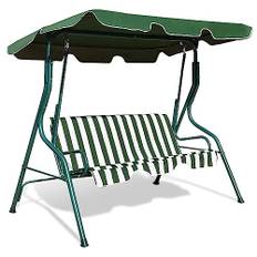 COSTWAY Hammock, trädgårdsgunga, hollywoodgunga, gungsoffa, trädgårdsbänk med soltak, 3-sitsig (grön och vit)