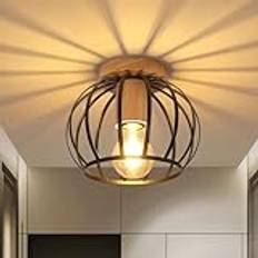 Taklampa i vintagestil E27, retro taklampa, geometrisk, lampskärm, tak av metall, bur, för hall, vind, balkong, Ø 20 cm, svart