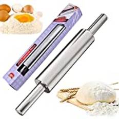JOKILY kavel av rostfritt stål med trähandtag, non-stick kavel med trähandtag, perfekt baktillbehör, rullstift för fondant, pizza, kaka, pastadeg, mördeg
