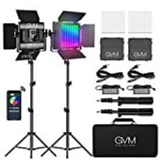 GVM RGBLED-videolampa med stativ, APP-kontroll LED fotografi videoljus belysning, CRI97 3 200–5 600 K videoljus LED för YouTube fotografering videobelysning, studio videoljus (2-pack)