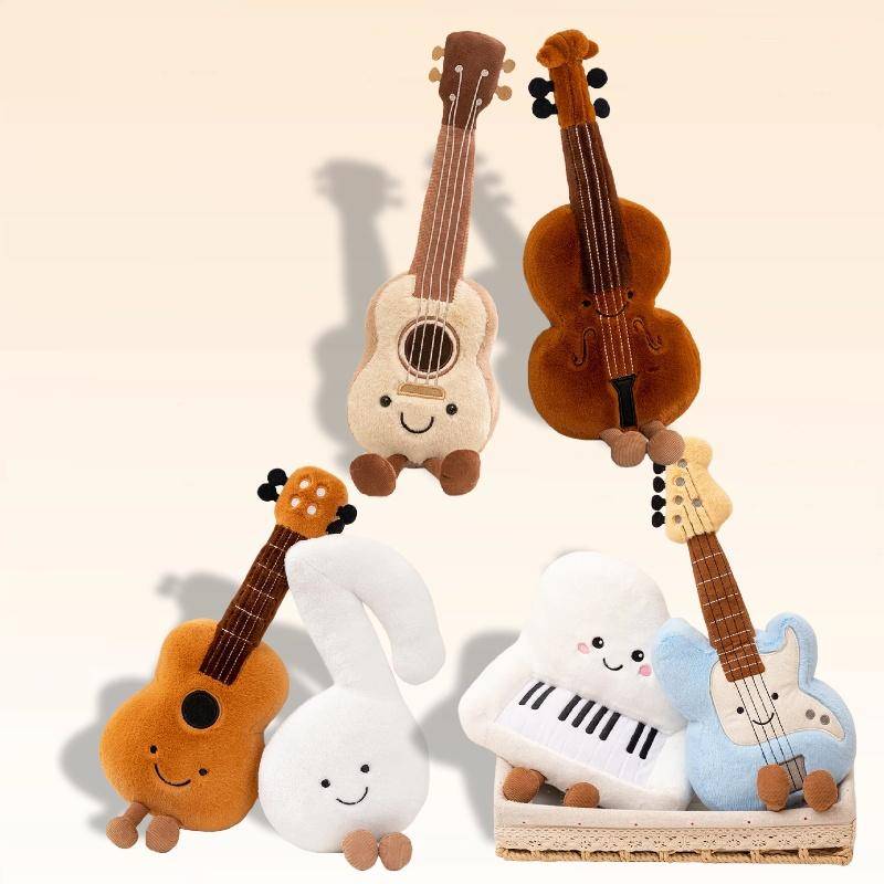 Söt Leksak Musikinstrument Gosedjur Fylld Fiols,Piano,Gitarr,Bas,Ukulele Mjuk Docka Födelsedagspresent för Barn & Musikälskare
