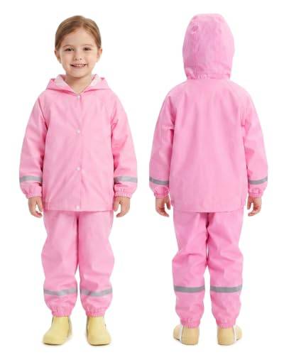 JiAmy barn tvådelad regndräkt reflekterande rand för 1-8 år, Rosa, 3-4 Years