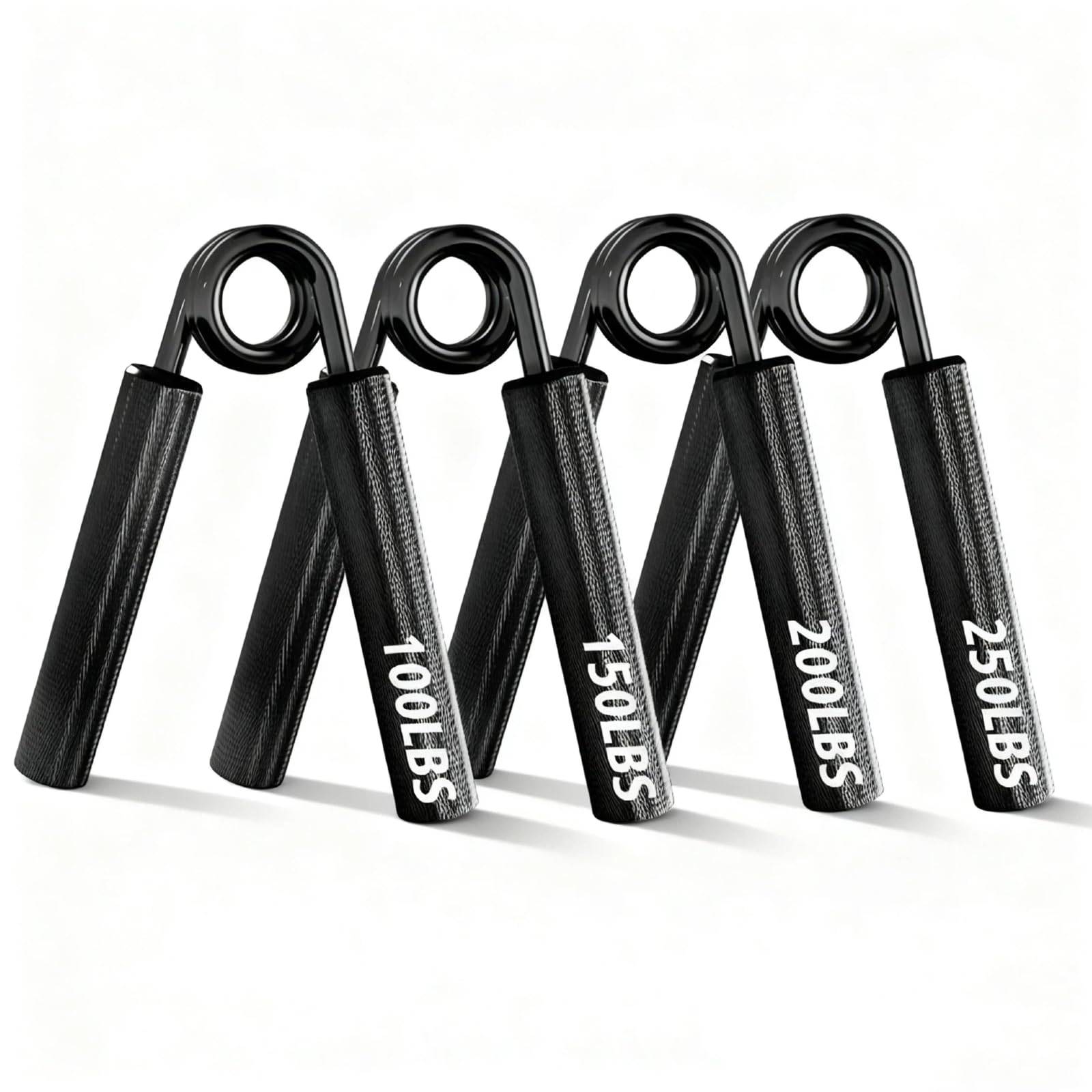 Hayexiha Hand Grip Strength Training Set 250 Metal Hand Grip Strengthening Tool for Beginners to Professionals Grips, 4-Piece (100, 150, 200, lbs) - svart
