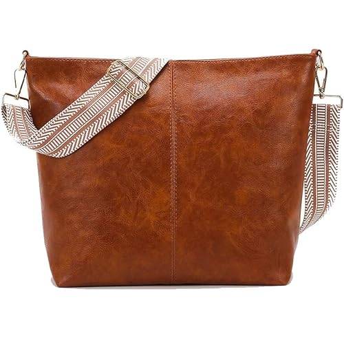 HAIWILL Umhängetasche Damen Große Crossbody Bag Damen mit Breiter Gurt Leder Hobo Bag Shopper Tasche Retro Schultertasche Handtasche für Alltag, Büro, Schulausflug und Einkauf (Groß- Braun)