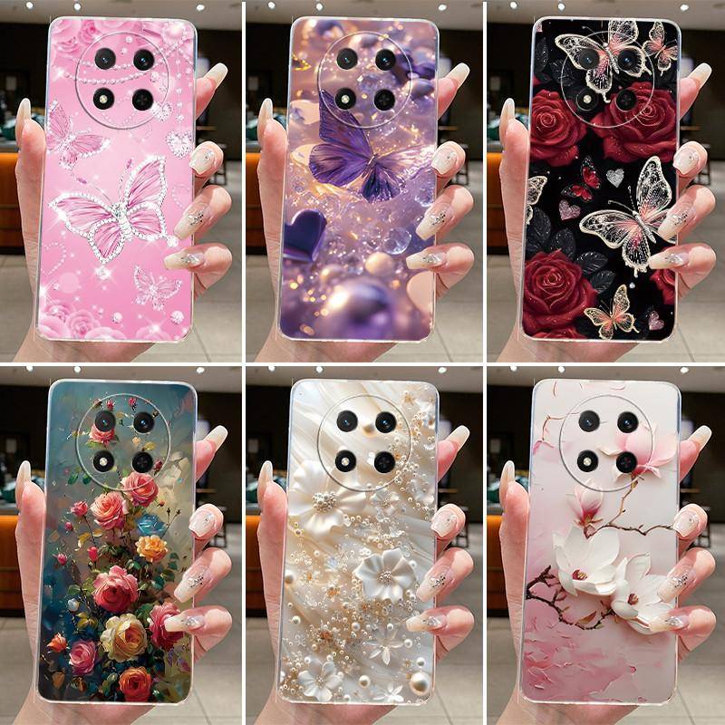För Honor Magic 7 Lite Fodral Genomskinligt Lyxigt Mode Fjäril Blomma Baksida För Honor Magic7 Lite Mjuk Silikon TPU Telefon Skal