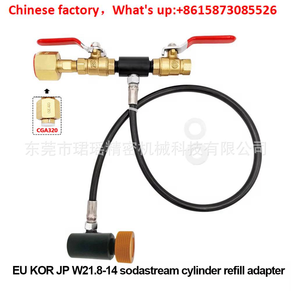 Sodastream CO2 Soda gas cylinder with 24 inch rubber hose and large to small carbon dioxide inflation connector