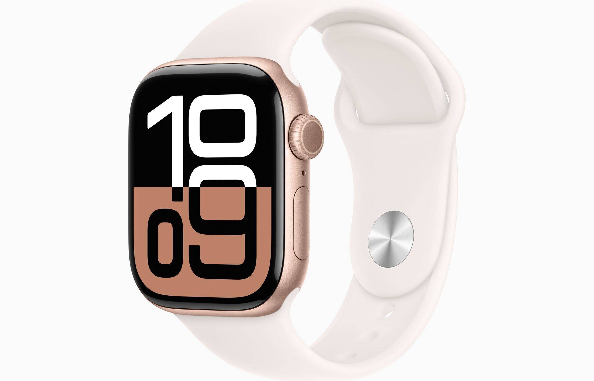 Apple Watch Series 10 Aluminium 42 mm (2024) | GPS + Cellular | Rosaguld | Sportsrem M/L | Lyserød