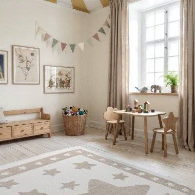 Barnmatta - Star Frame (creme/brun) (Storlek: 160 x 230 cm)