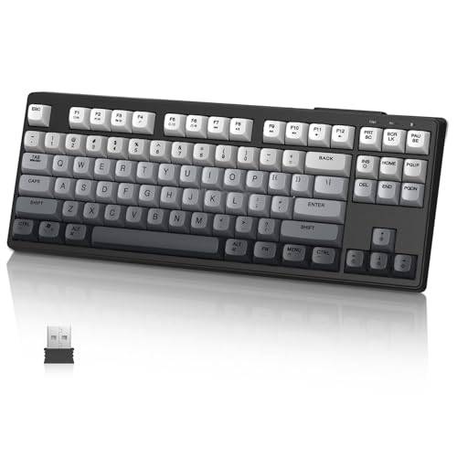 MAMBASNAKE M87 TKL 87 tangenter - Trådlöst speltangentbord, Bluetooth/2.4 GHz, PBT-tangentbord, 4000 mAh, blandade färger regnbågsfärgat bakgrundsbelyst membrantangentbord med mekanisk känsla(Svart)