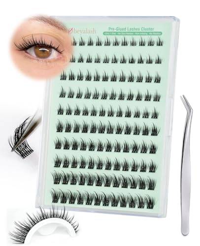 Obeyalash förlimmade ögonfransar kluster Wispy 120 st självhäftande ögonfransar C-curl, självhäftande fransar, inget lim behövs 8-14 blandning, förlimmade ögonfransar återanvändbara (YLB010)