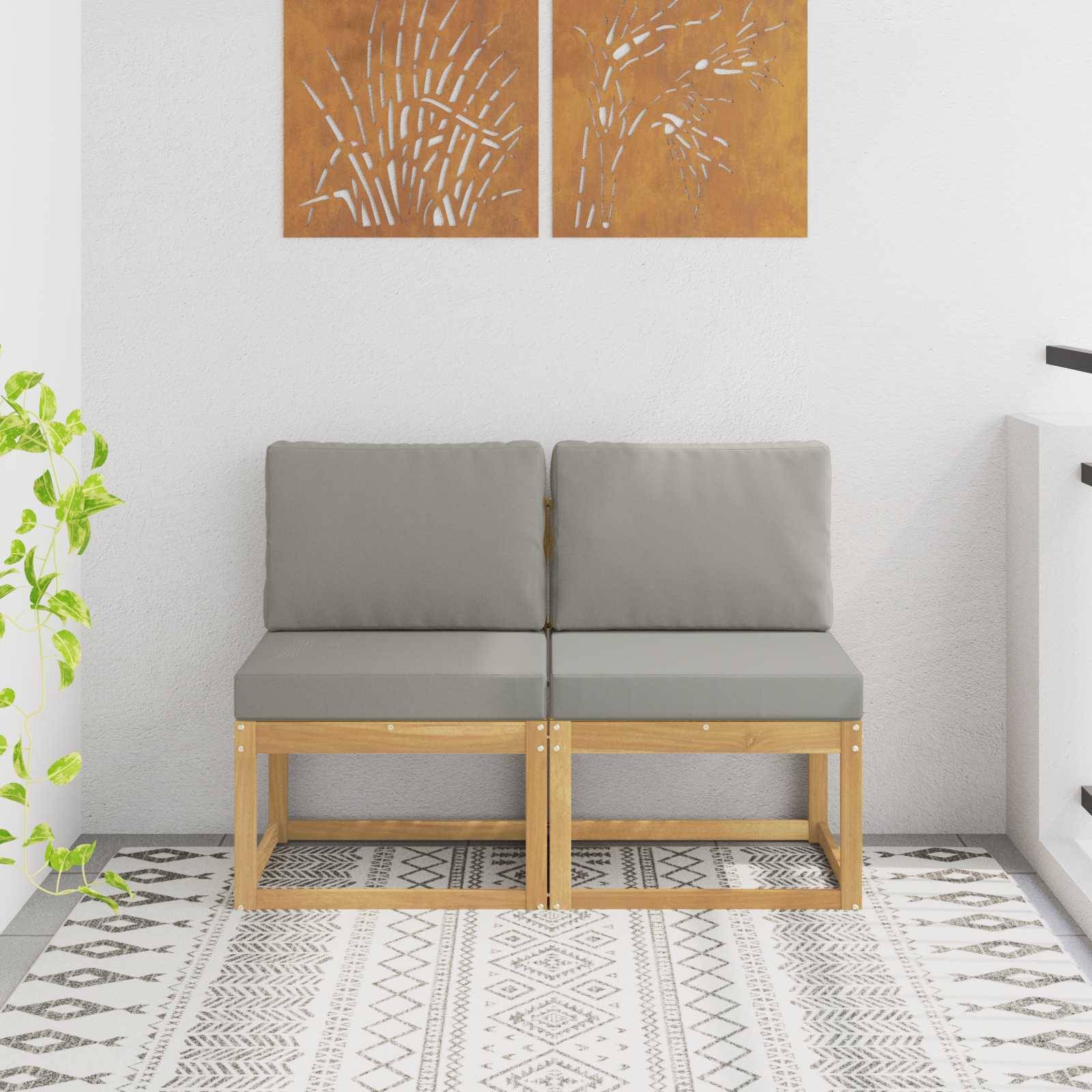 vidaXL 2 Stk Udendørs Mellem Sofa Massivt Akacietræ Hvid