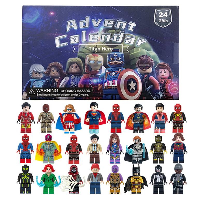 24 Pcs/Set Disney Advent Calendar For Kids Anime Figure Spiderman Iron Man The Avengers Building Blocks Toys Boys Christmas Gift