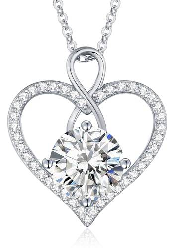 LOUISA SECRET Frauen Halskette Infinity Herz Eternal Mini Herz Moissanite Runde Halskette 925 Sterling Silber Kette Damen mit Anhänger,Geburtstag Geschenk Valentinstag Schmuck Weihnachtstag