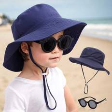 2 st Kids Summer Outdoor Bucket Hat Set, Solglasögon och hatt, justerbar solhatt Outdoor Beach Headwear för pojkar i åldrarna 3-8 - Multi-color (3-8Y)