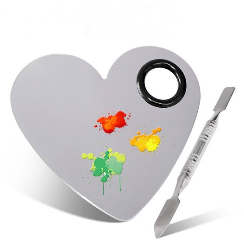 1pc hjärtformade rostfritt stål färgpalettbricka blandningsstavspatel set för vattenfärg oljemålning makeup - 1st