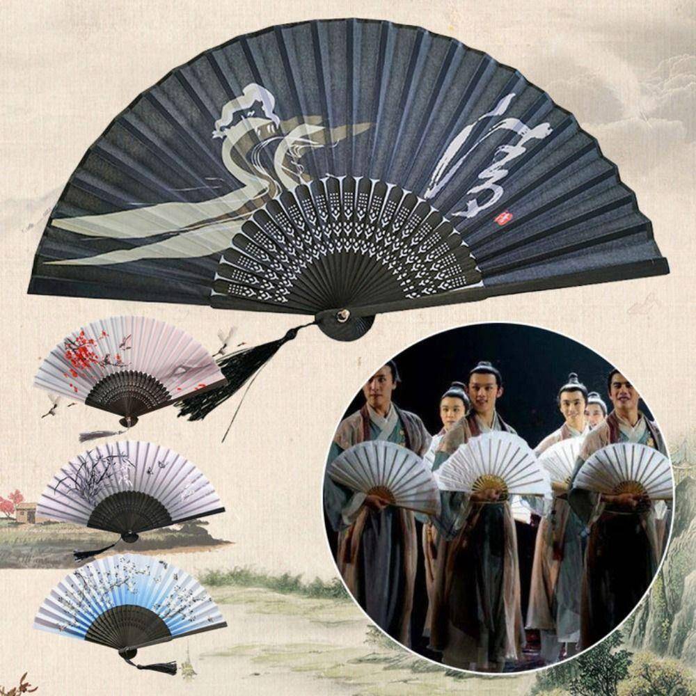 Silke Kinesisk Japansk Vikbar Fläkt Bambu Tofs Elegant Damfläkt Vintage Stil Vikbar Fläkt Handfläkt Färgglad