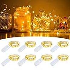 SCNNC Mini batteridriven ljusslinga, 20 LED, 2 m, varmvit deco ljusslinga, LED, liten ljusslinga, med batterier för utomhusbruk, fest, jul, bröllop, presentlåda, set med 8 st