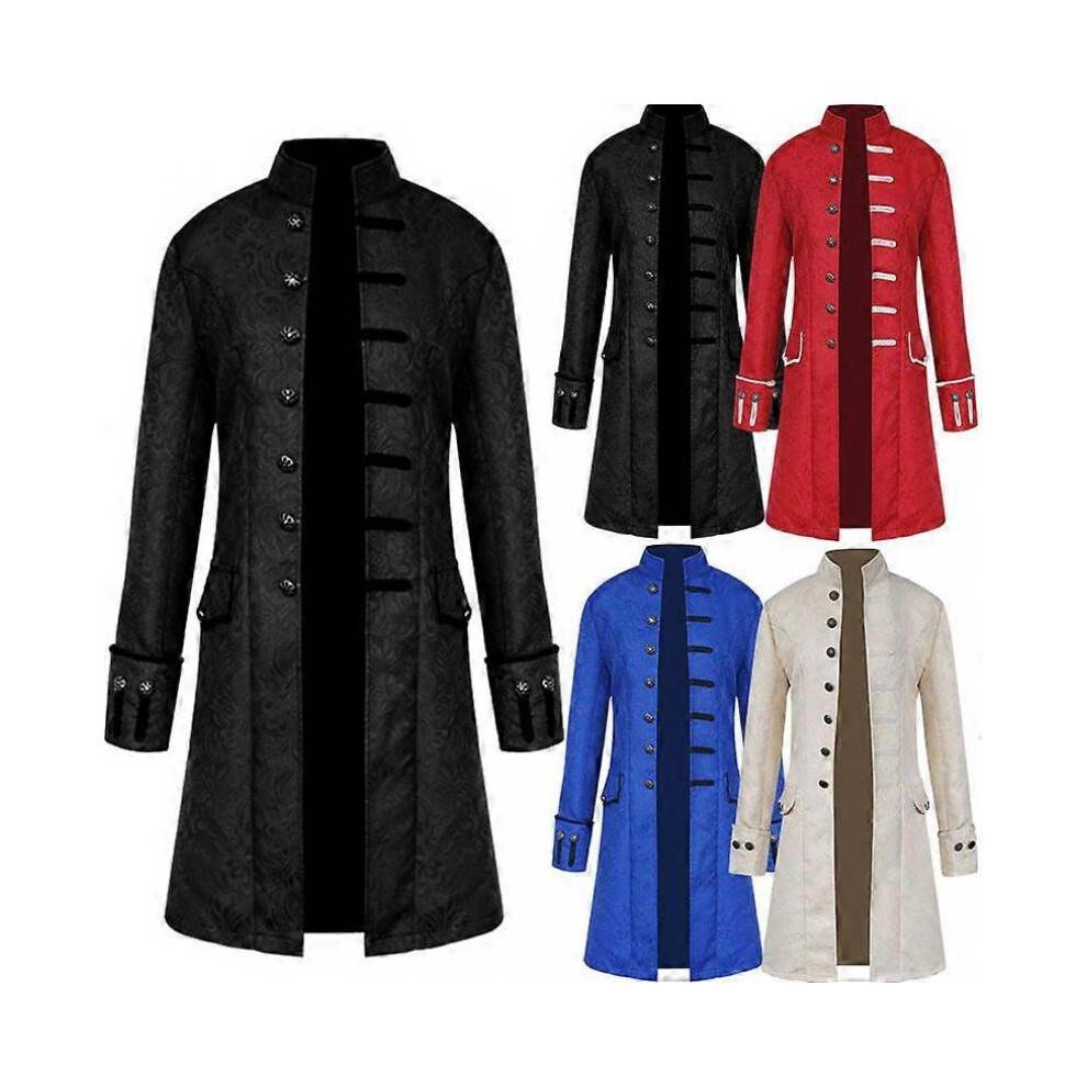 (155cm, Date Red) Mens Boys Jackets Steampunk Vintage Tailcoat Gothic Victorian Frock Carnival Cosplay Costume