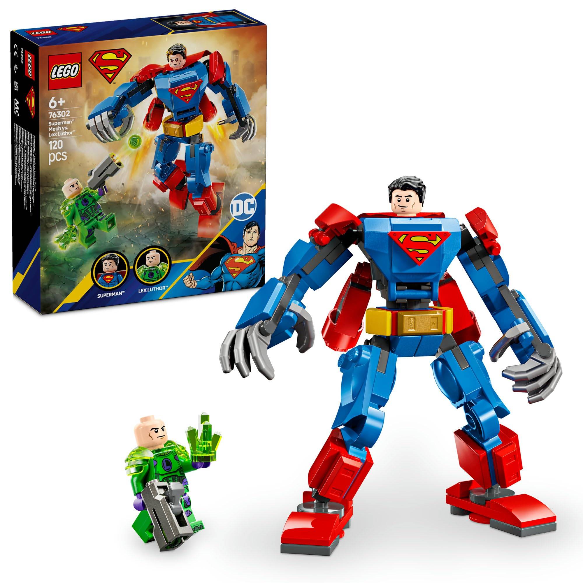 LEGO Superhjältar Stålmannen mot. Lex Luthor Leksak, Födelsedagspresent, Lärande Byggklossar, Figurer, Leksaker för Pojkar och Flickor Åldrarna 6, 7, 8 och 9, 76302
