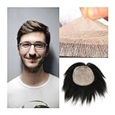 Balding Cover Up Peruk Herrprydnad Människohårersättningssystem Herrtupé sidenbas Hållbar manlig hårprotes Naturlig svart färg 120% densitet män Peruker för tunt hår(16x18cm)