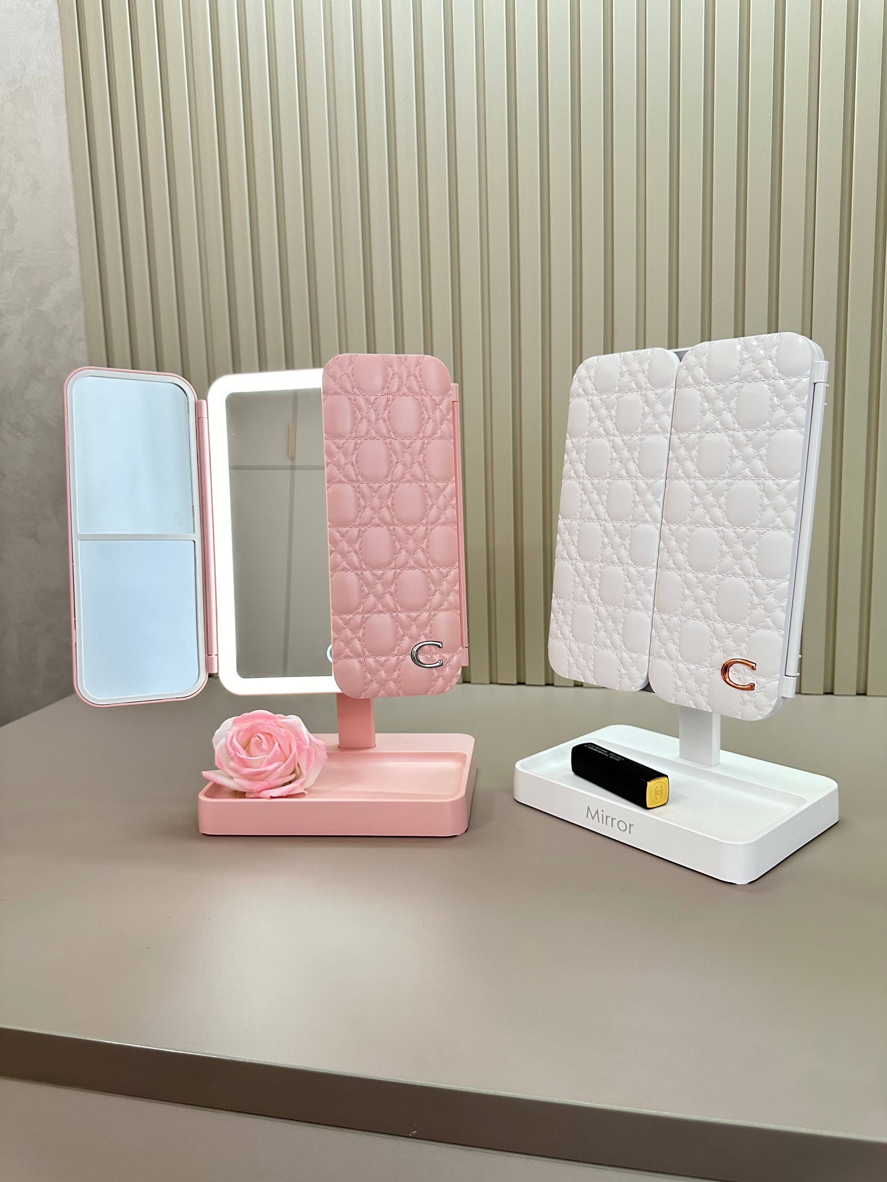 Hollywood trifold make up spejl - Lyserød