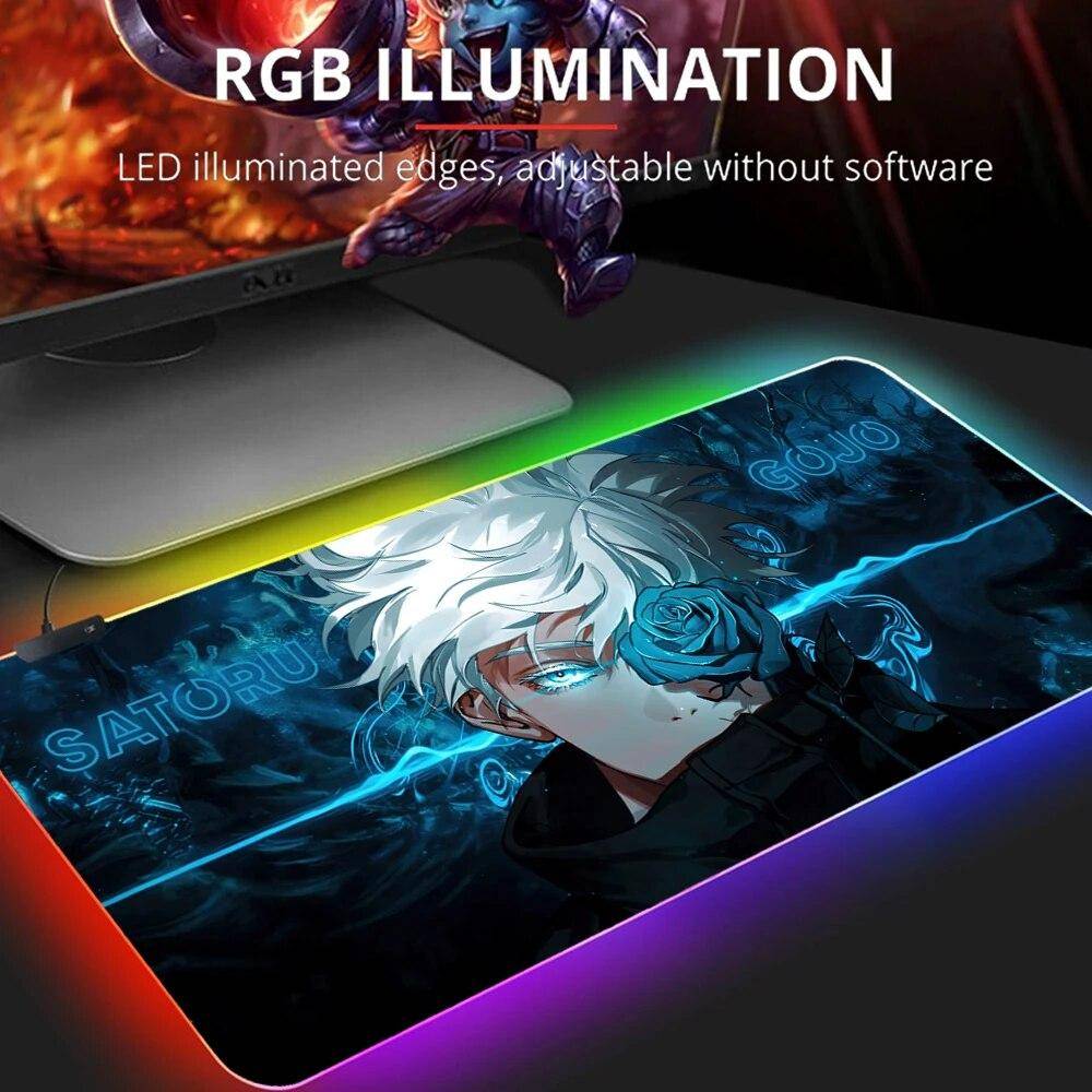 RGB Jujutsu Kaisen Musmatta Anime Gojo Satoru Skrivbordsmatta Gamer PC Dator XL Varmilo Tangentbord Matta Speltillbehör Musmatta