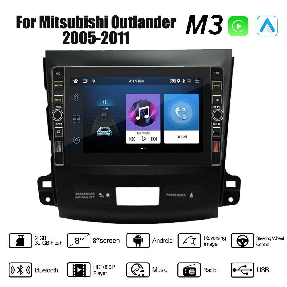 8-tums Android Car Radio Multimedia Video Player för Mitsubishi Outlander 2005-2011 Med knappknopp Carplay WiFi BT 2 Din 2+32GB
