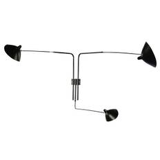 Serge Mouille Applique 3 Vägglampa Svart & Mässing Rak