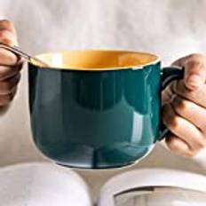 Arawat 600ml Mugg Stora Flingskålar Med Handtag Xxl Kaffemugg Stor Keramisk Tekopp Med Sked Kaffe Te Spannmålsmugg Kopp Porslin Stora Soppmuggar Födelsedag Julklapp