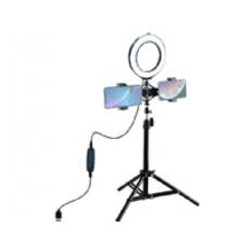 Puluz LED-ringlampe 16 cm, med trefodsstativ op til 70 cm og dobbelt telefonholder, USB (PKT3037)