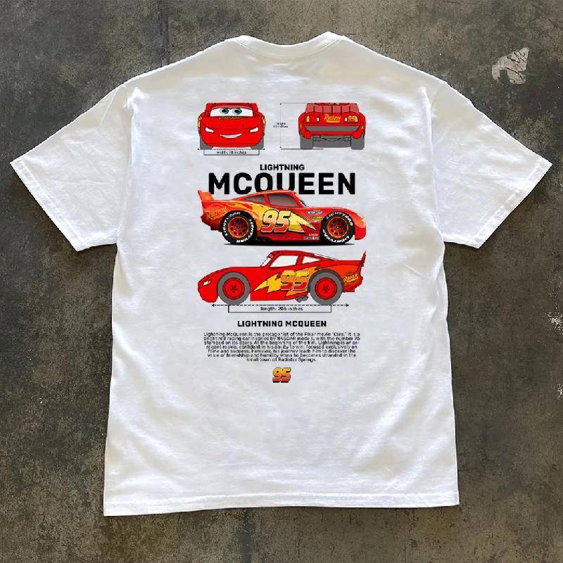 Sommar Disney Kul Sally Blixten McQueen Bil Ren Bomull Lös Bekväm och Avslappnad Par Kärlek Gåva T-shirt cm gray
