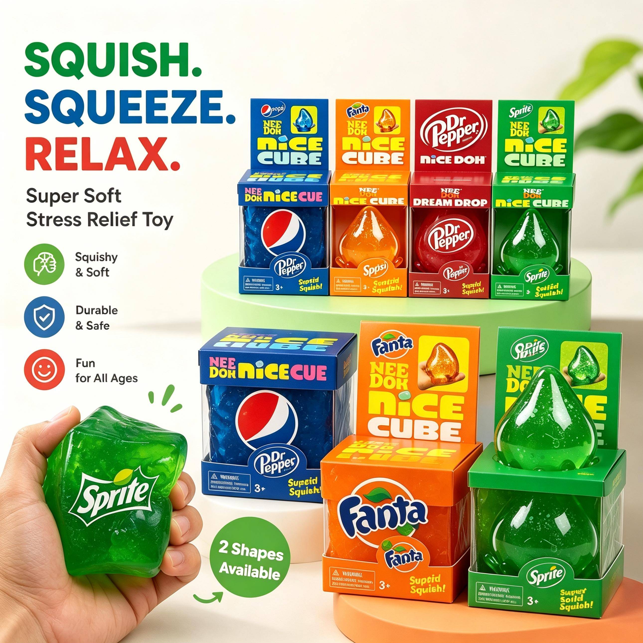 Dr Pepper x NeeDoh Nice Cube Squishy Soft Squeeze Fidget Cube for All Ages