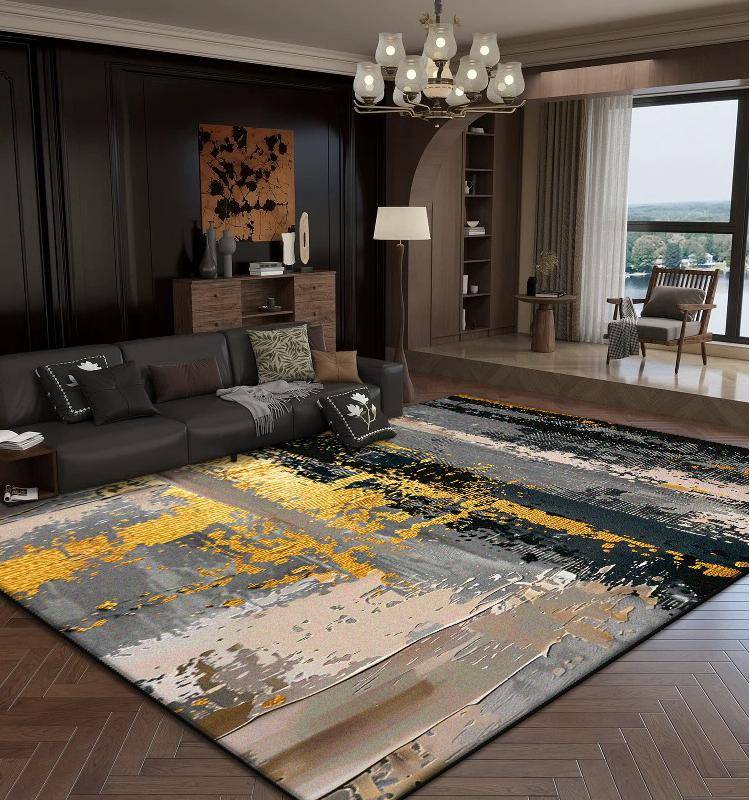 Lyxiga Abstrakta Vardagsrumsmattor Gyllene Dekoration Hem Soffa Stora Områdesmattor Sovrum Sängkant Tatami Mjuk Halkfri Golvmatta 100*200cm
