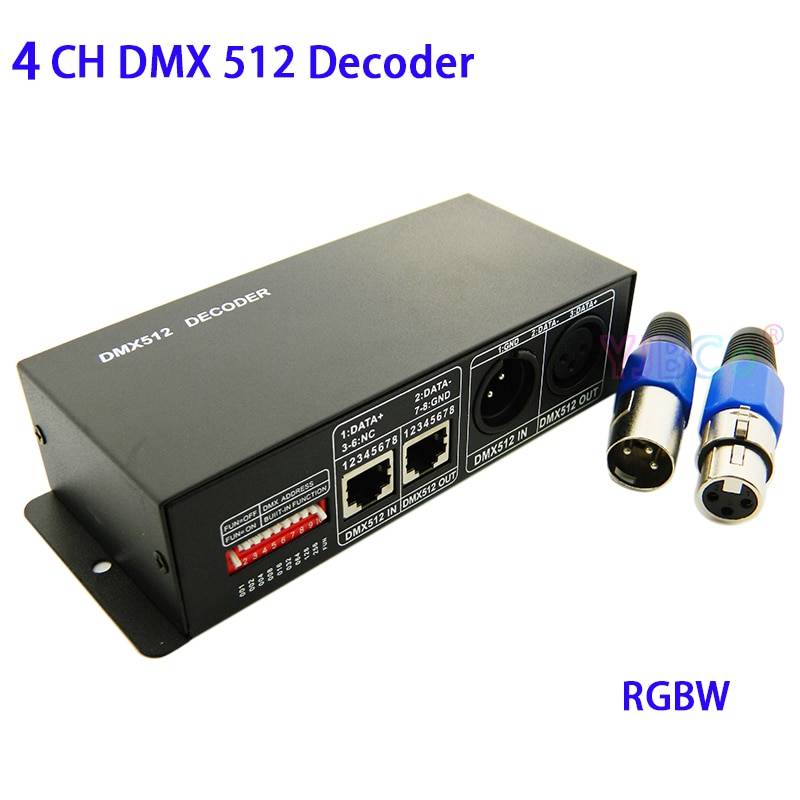 Dmx 512 decoder dimmer dc 5v 12v 24v rgbw 4ch dmx 512 decoder led strip controller dmx to pwm rgbw light 4 channel *4a 16a