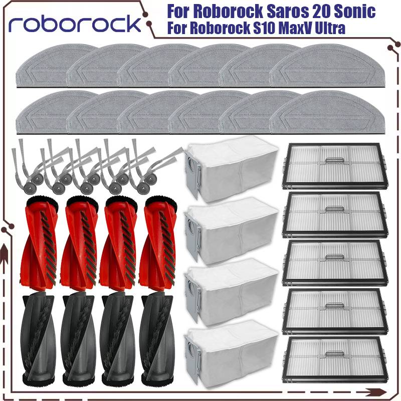 Roborock Saros 20 Sonic / S10 MaxV Ultra Vacuum Parts Main Roller Side Brush Filter Mop Cloth Dust Bag