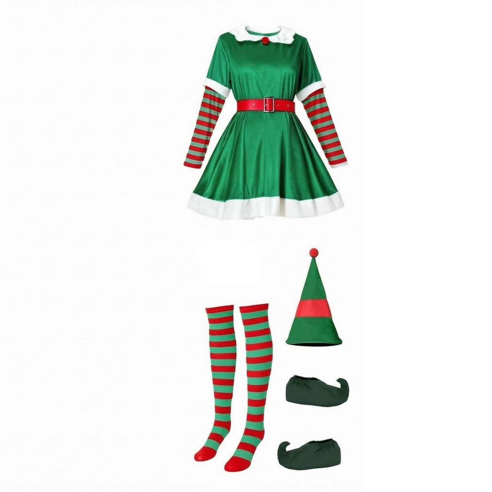 Elf Costume with Hat and Socks Soft Holiday Role-Play Outfit Adjustable cm white