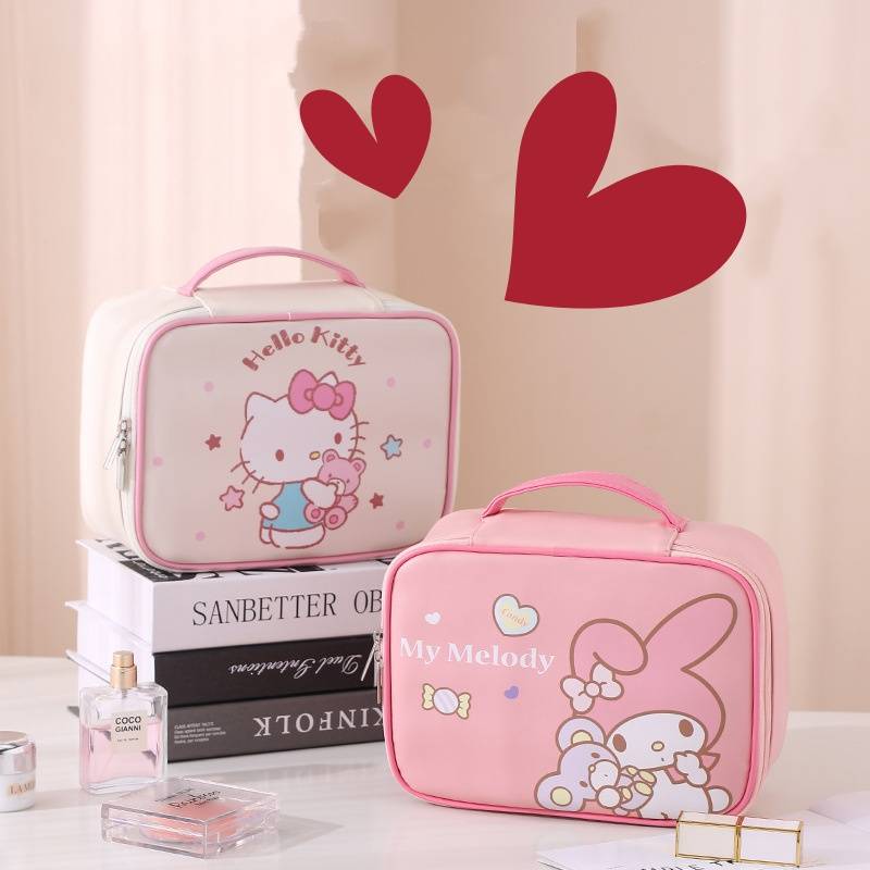 Genuine Sanrio Characters PU Makeup Bag for Women Large Capacity Waterproof Portable Commuter Travel Handbag Storage Bag
