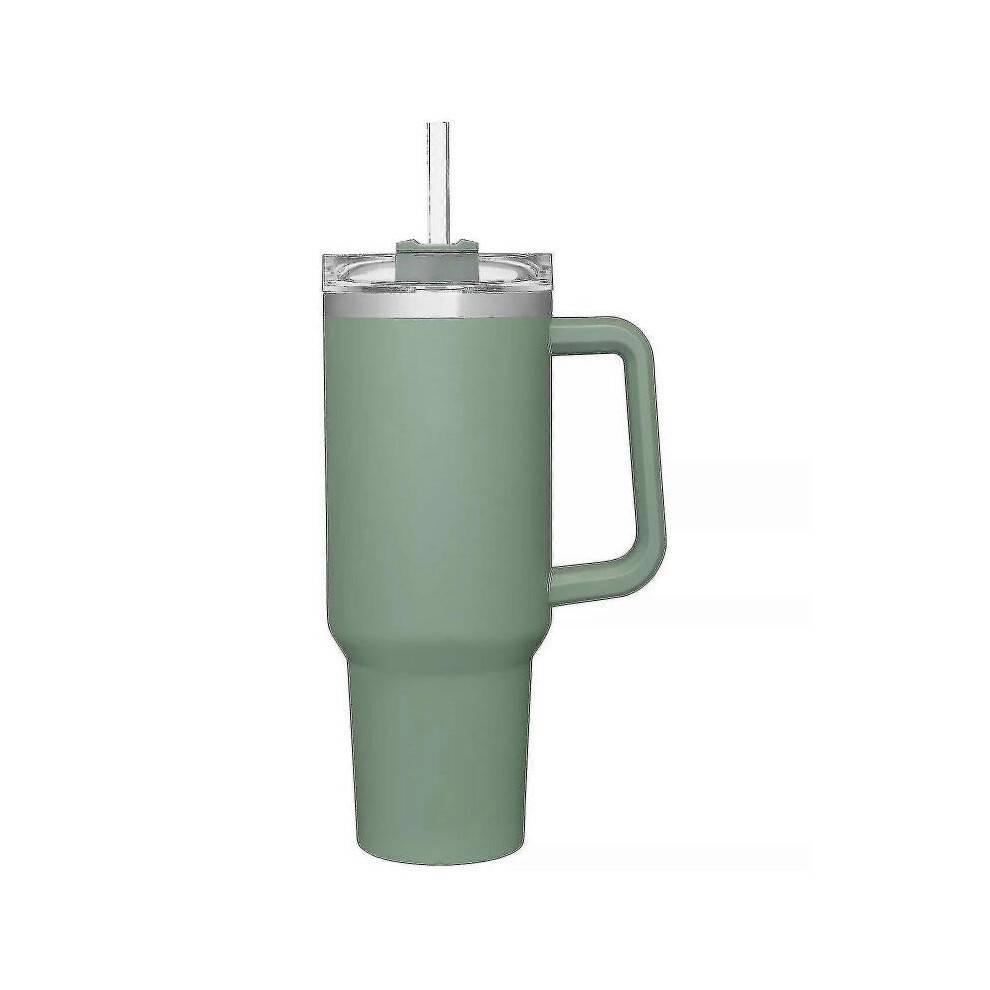 (Olive Green) Car Thermos Cup 40oz Large Capacity With Handle Stainless Steel Car Cup With Straw