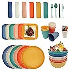 YEEBECA 67 Pieces Plastic Dinnerware Set for 6, BPA-free Unbreakable Dinnerware Set for 6 People, The Outdoor Camping Tableware Set in 6 Colors Suitable for Family Dinners, Picnics and Camping.