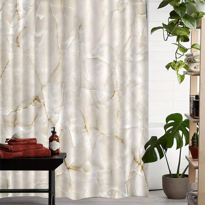 Marmormönstrad Duschdraperi Vattentät Badrumsdekoration Elegant Modern Badrumsgardin Guldådrad Design Tryckt Tyg