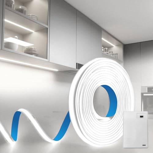 BRIMETI COB LED Strip Batteridriven LED Remsa 5V 1M Kall Vit 6000K 320LEDs/m Flexibel Självhäftande Band Remsa för Sovrum Kök TV-bakgrundsbelysning Hem Inredning DIY Dekoration