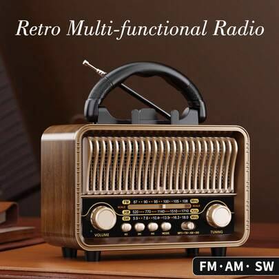 Retro bärbar radio, AM/FM/SW multiband, USB-laddning + TF-kortuppspelning, med extern antenn, personlig nödradio för utomhusbruk, mini FM-mottagare - Kastanjebrun
