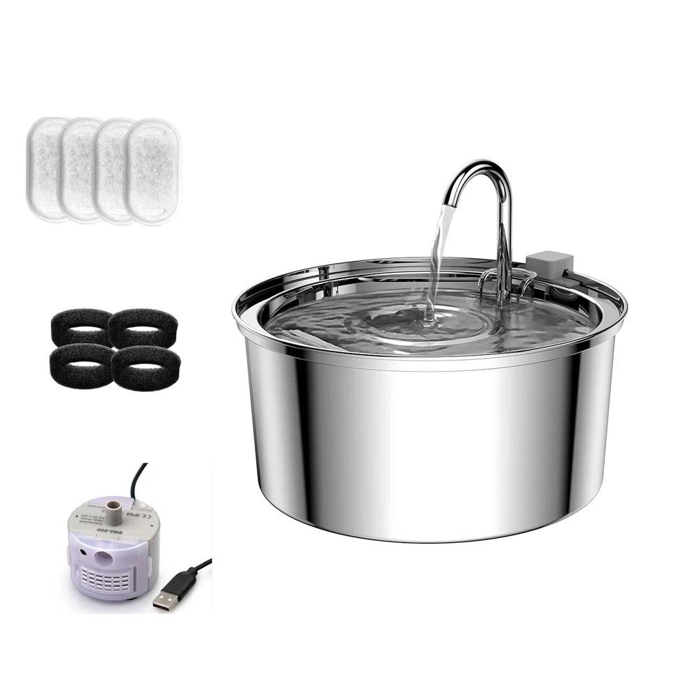 3.2L Stainless Steel Automatic Pet Water Fountain – Cat & Dog Drinking Dispenser with Filter - 4Chips And Pump